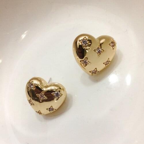 Origin Summer Dainty Shiny Rhinestone Heart Stud Earrings for Women Gold Color Alloy Love Statement Earring Minimalist Jewelry
