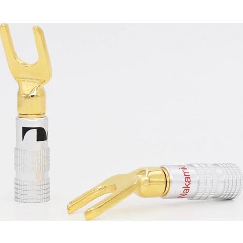 12pcs Brass Gold plated Y Spade Speaker Plugs Audio Screw Fork Connector Adapter for HIFI