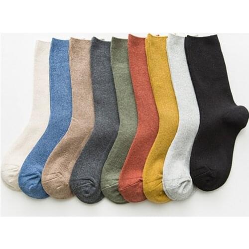 2pieces = 1 pairs Autumn and Winter Retro Japanese Solid Color Thin Sprout Bunching girl Cotton Socks women