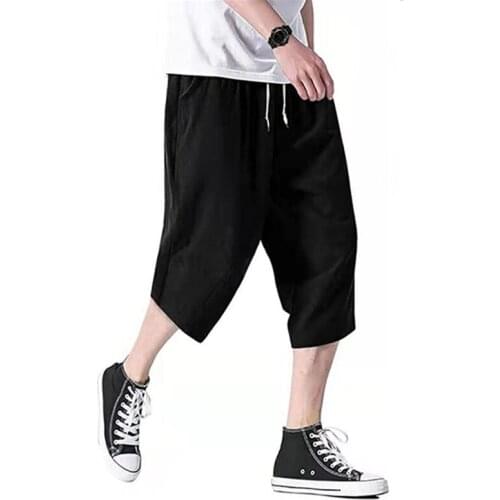 2021 Summer New Mens Loose Cotton And Linen Cropped Pants Casual Short With Deep Pockets Plus Size Shorts Male Clothing