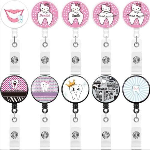 3PCS Dentist Nurse Retractable ID Badge Reel Metal Clip
