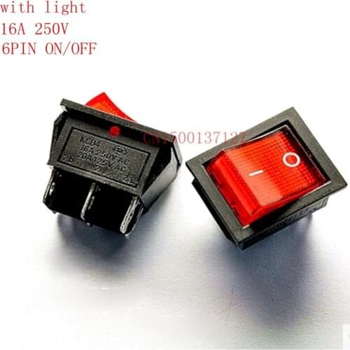 5pcs 6PIN ON/OFF Large ship switch with light red light KCD4-202 Rocker switch