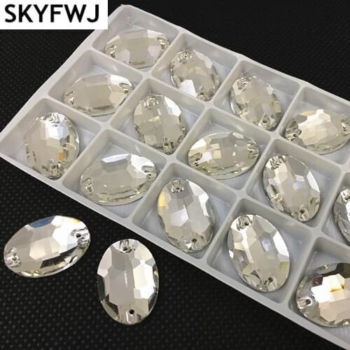 7x10,10x14,11x16,13x18,17x24mm Oval Shape Clear Crystal Color Sew On Rhinestones Flatback Glass Strass Sewing Stones For Dress