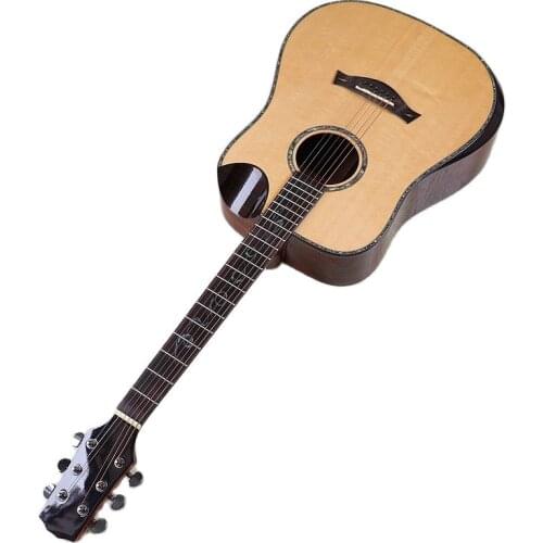 41 inch acoustic guitar 6 string natural color solid spruce wood top butterfly wood high gloss with radian corner