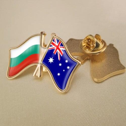Bulgaria and Australia Crossed Double Friendship Flags Brooch Badges Lapel Pins