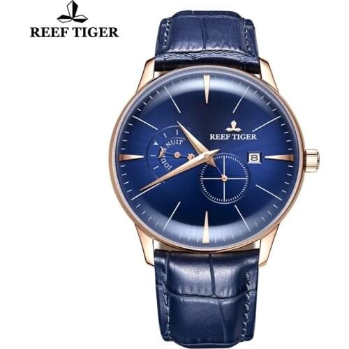Reef Tiger/RT Top Brand Luxury Men Automatic Mechanical Watch Rose Gold Blue Waterproof Business Watches Relogio Masculino