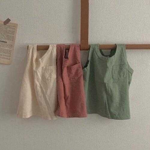 Childrens Simple Cotton Vest Baby Small Pocket All-match Casual Sleeveless Undershirt