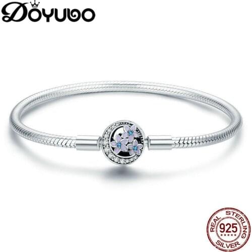 DOYUBO New Arrival Womens Light Purple Enamel Flower Charms Bangles To Match DIY Charms Lady Gift Silver Bracelet Jewelry AE022
