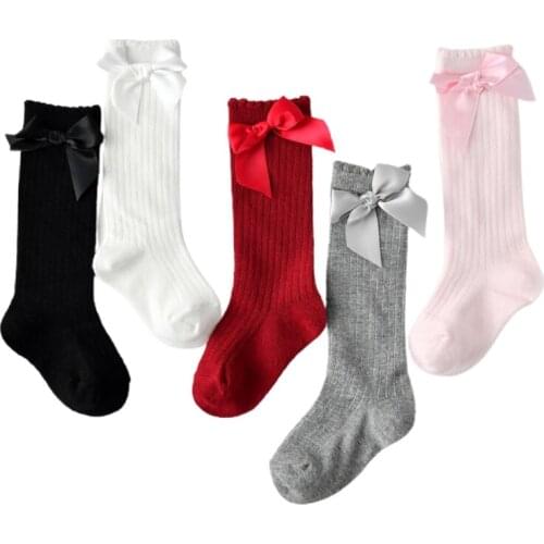 Baby Girls Knee High Socks Toddlers Tube Ruffled Bow Stockings Infant Newborn Co XXFE