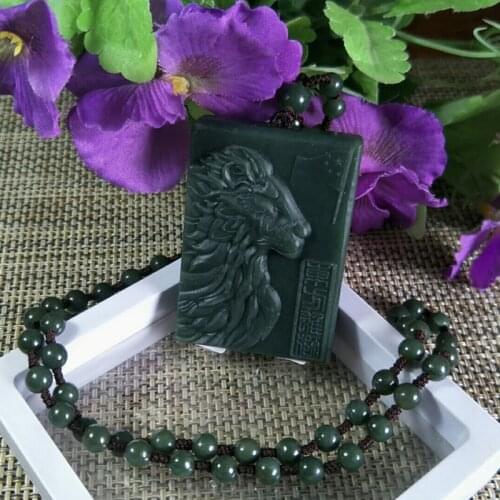 Natural Hetian Jade Hand Carving Animal Lion Jade Pendant Jewelery Lucky Exorcise Evil Spirits Auspicious Amulet Fine Jewelery