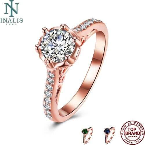 INALIS Romantic Rose Gold Plated Rings For Women 5A Clear Cubic Zirconia 3 Colors Engagement Ring Fashion Jewelry New Arrival