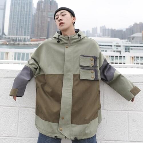 2019 Camo Hoodie Jackets Coat Men Hip Hop Jacket Windbreaker Harajuku Camouflage Multi Pockets Hooded Jacket Streetwear Autumn