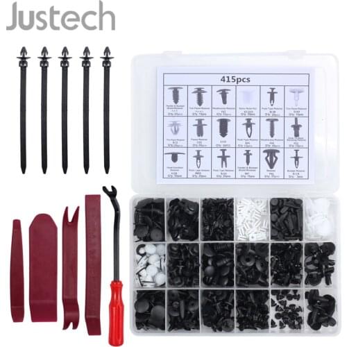 Justech Car Retainer Clips Plastic Fastener Kit Interior Buckle + Removal Tool + Cable Tie + Sponge Pad For GM Ford Toyota Honda