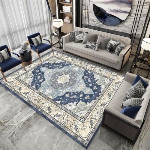 European-Style Rugs Persian Flower American-Style Palace Style Blue Carpet Living Room Bedroom Bed Blanket Kitchen Floor Mat