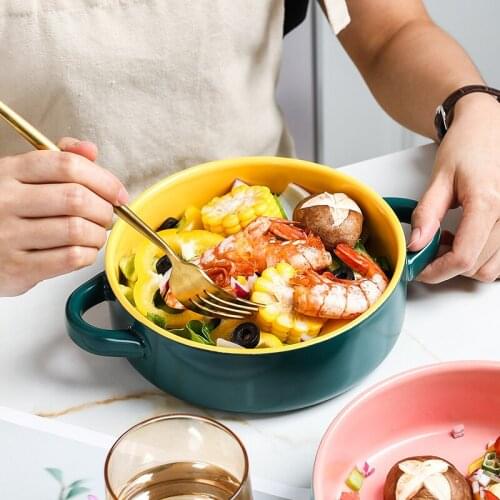 Creative Personality Double Ear Noodle Bowl Large Ramen Bowl Ceramic Large Bowl Soup Bowl Household Noodle Bowl Baking Bowl