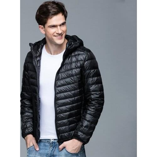 Men Winter Coat Fashion Hooded White Duck Down Jackets Plus Size Ultralight Down Coat Portable Slim Down Parkas