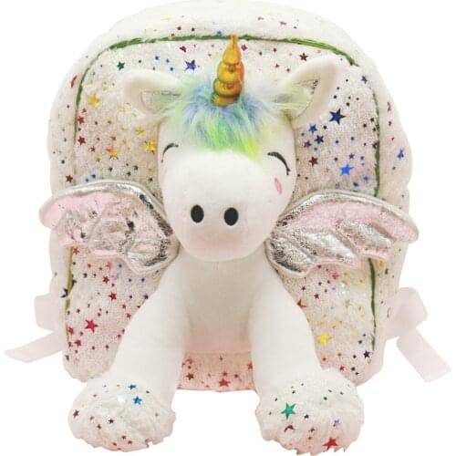 2020 New Children Girls Kids Fleece Cartoon Cute Backpack Infant Toddler Plush Unicorn Schoolbag Shoulder Bag Rucksack Girls