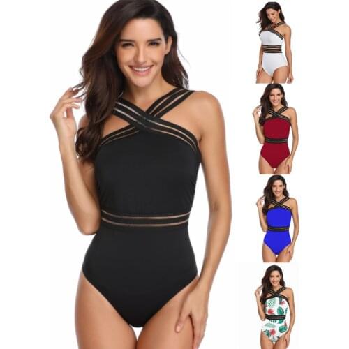 2021 Newest Women Swimsuits Sexy One Piece Swimwear For Lady High Neck Bandage Cross Back Swimming Suit Female Holiday Beachwear