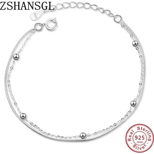 New Double-deck Bracelet & Bangle Adjustable Mujer Charm 925 Sterling Silver Bracelet for Women Bridal Wedding Jewelry