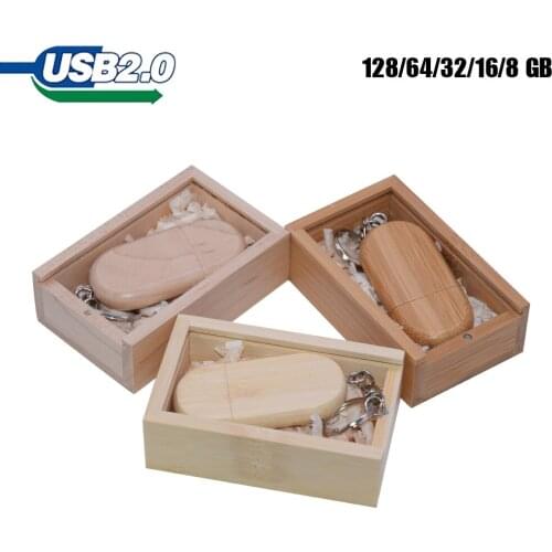 USB 2.0 flash drive natural wooden + box u disc disk pendrive pendrive key chain memory stick cle gift wedding photographers
