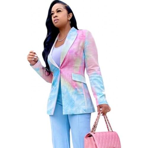 Tie Dye African Blazer Clothes Women Notched Neck Cardigan Jackets Fashion New Sweet Elegant Africa Clothing Office Lady Blazers