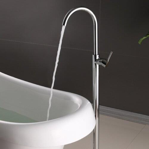 Simple Style 100% Brass Chrome/Matte Black/Antique Bronze Finish Floor Mount Bathroom Bath Tub Filler Freestanding Faucet Tap