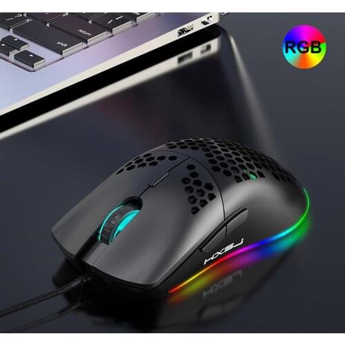 Wired Gaming Mouse Honeycomb RGB Backlight 6400 DPI Lightweight Ergonomic Optical Gamer Mice for Computer PC Laptop