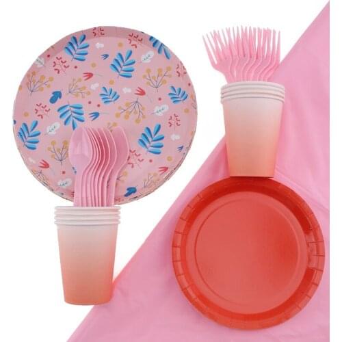 Multicolored Floral Theme Party Tableware Birthday Decoration Baby Shower Layout Plate Cup Disposable Tableware Party Supplies