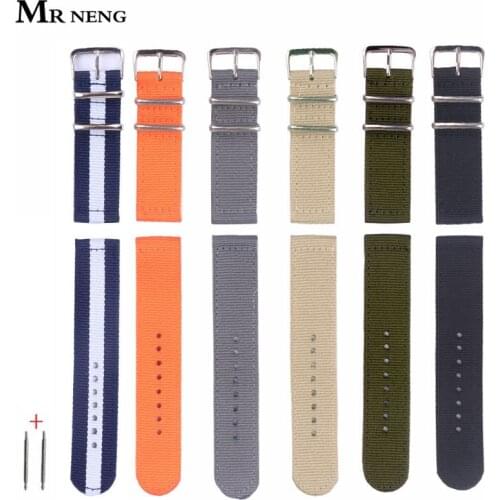 MR NENG Good Quality Waterproof Outdoor Thickness Nylon Fabric Watch Strap 24mm 22mm 20mm 18mm Black Orange Nato Watch Band Belt