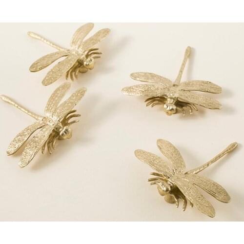 Furniture Pull Handle Nordic Dragonfly Cabinets and Door Handles Drawer Golden Cabinet Knob Wardrobe Dresser Solid Brass Knobs