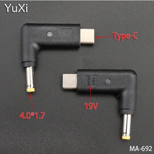 YuXi 1pcs/lot Type-C male to 4.0*1.7mm male Conventional head Plug jack Charging Laptop Phone Adapter Connector 19V With lamp