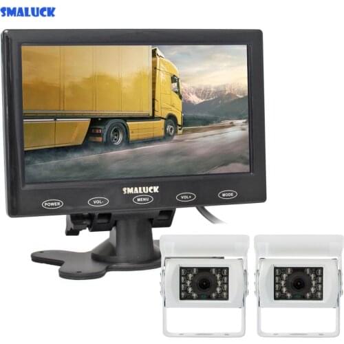 SMALUCK Wire 7" TFT LCD Touch HD Car Monitor + 2 x Rear View CCD Waterproof Car Camera Kit for Horse Trailer Motorhome System