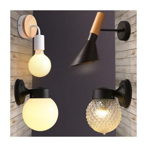 Modern minimalist wood iron wall lamp personality lamp bedside bathroom mirror light energy corridor