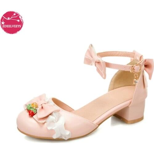 Medium-Heeled Summer Sandal Girls Lolita Shoes Buckle Strap Women Princess Cosplay Students Graduation Party Harajuku Strawberry