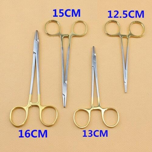 Dental Needle Holder Pliers TC Head Reusable Stainless Steel Gold Plated Handle Orthodontic Forceps Surgical Instrument