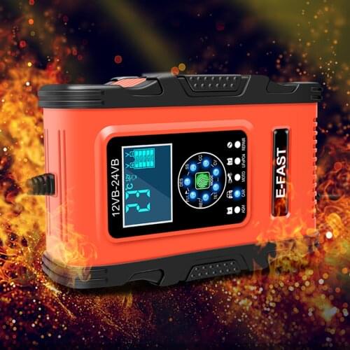 Smart Car Battery Charger 12V 12A 100-240V AC Pulse Repair Power Automatic Charge Charging with Cable Clamps LCD Display