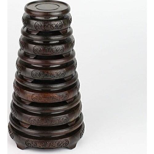 6.3-11.3cm Diameter Ebony Double Dragon Carved Base Rosewood Craftwork Solid Wood Base Vase Teapot Antique Jade Black