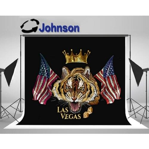 Embroidery Tiger Head Rippled American Flag Crown Las Vegas backdrops Computer print wall backgrounds