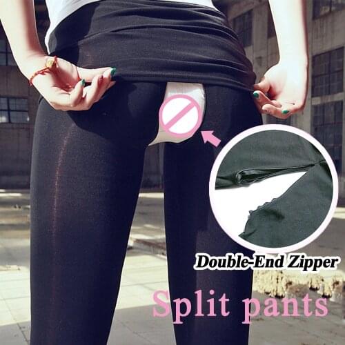 Outdoor Sex Pants For Women Zipper Public Sex Cotton Skinny High Waist Leggings Female Black Sexual Secret Trousers Plus Size