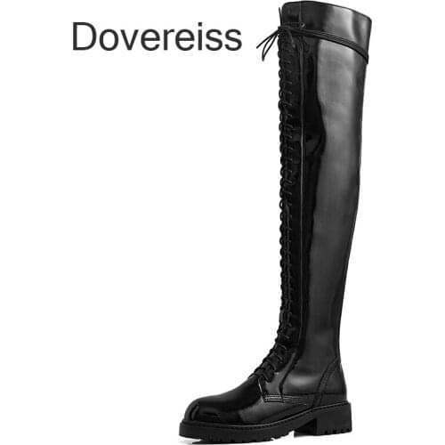 Dovereiss Fashion Zapatillas Mujer Genuine Leather New Winter Cross Tied Sexy Zipper Over The Knee Boots Sexy 33 40