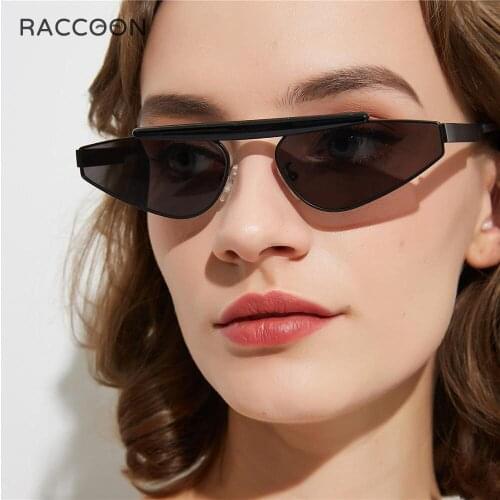 Women Cat Eye Sunglasses Triangle Brand Design Metal Small Frame Men Shades Eyewear Y2K Vintage Female Ins Popular Sun Glasses