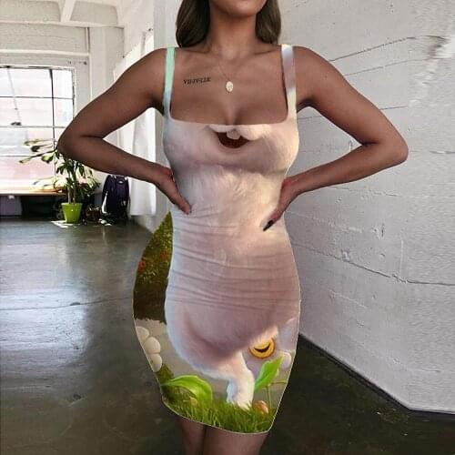 Giyu Brand Animal Dress Women Rabbit Vestido Sexy Flower Bodycon Dress Lovely Ladies Dresses Womens Clothing Plus Size Beach