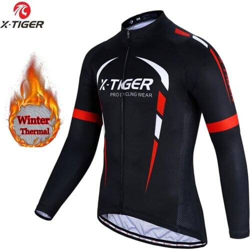 X-Tiger Winter Thermal Fleece Cycling Jersey Long Sleeve MTB Bicycle Clothing Bike Clothes Cycling Sportswears