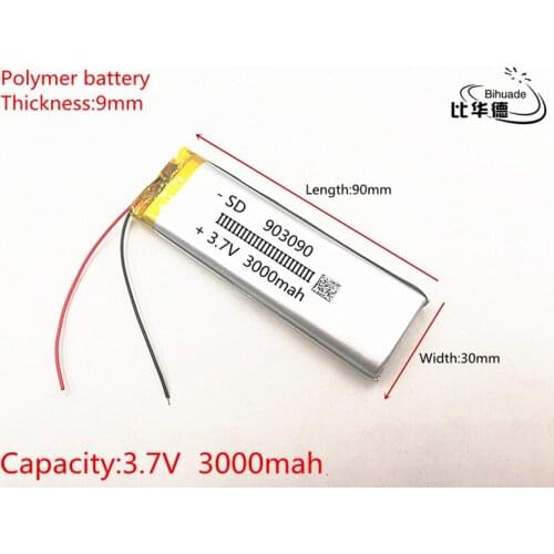 1pcs/lot 3.7V,3000mAH,903090 PLIB; polymer lithium ion / Li-ion battery for GPS,mp3,mp4,mp5