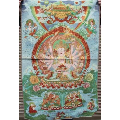 36 inch Tibet Silk embroidery 1000 Arms Avalokiteshvara Goddess Thangka Paintings Mural