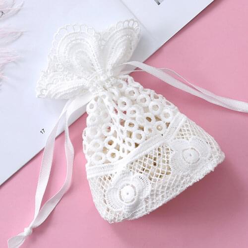 5pcs 10*14 White round hole Lace Bag Jewelry Storage Bag Milk Yarn Bundle Pocket Drawstring Bags Packaging Party Wedding Favors