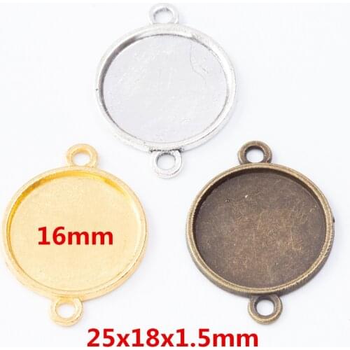 50 pieces of Double-hanging photo frame connector with inner diameter 16mm pendant for DIY handmade jewelry necklace making 7691