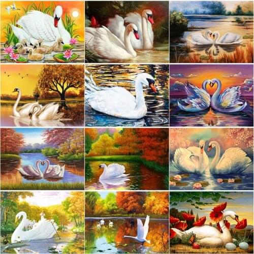 New 5D DIY Diamond Painting Swan Lake Diamond Embroidery Animal Cross Stitch Full Square Round Drill Home Decor Manual Art Gift