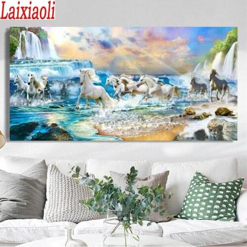 Diamond embroidery waterfall horse landscape 5D DIY full diamond painting drill 3d rhinestone pictures mosaic large wall decor