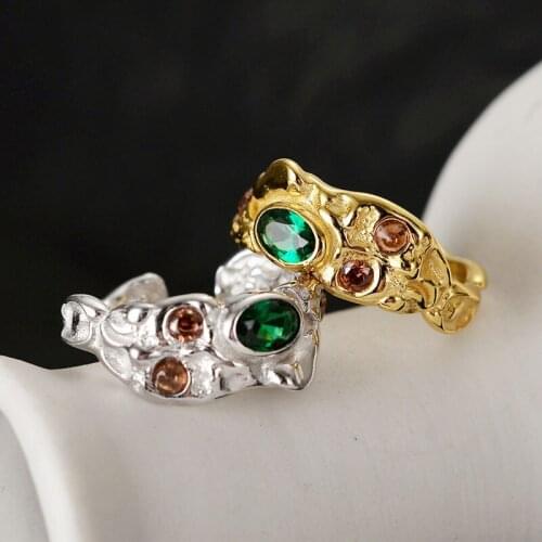 Amaiyllis S925 Sterling Silver Irregular Texture Ring Female Fashion Open Micro Pave Zircon Index Finger Ring Jewelry